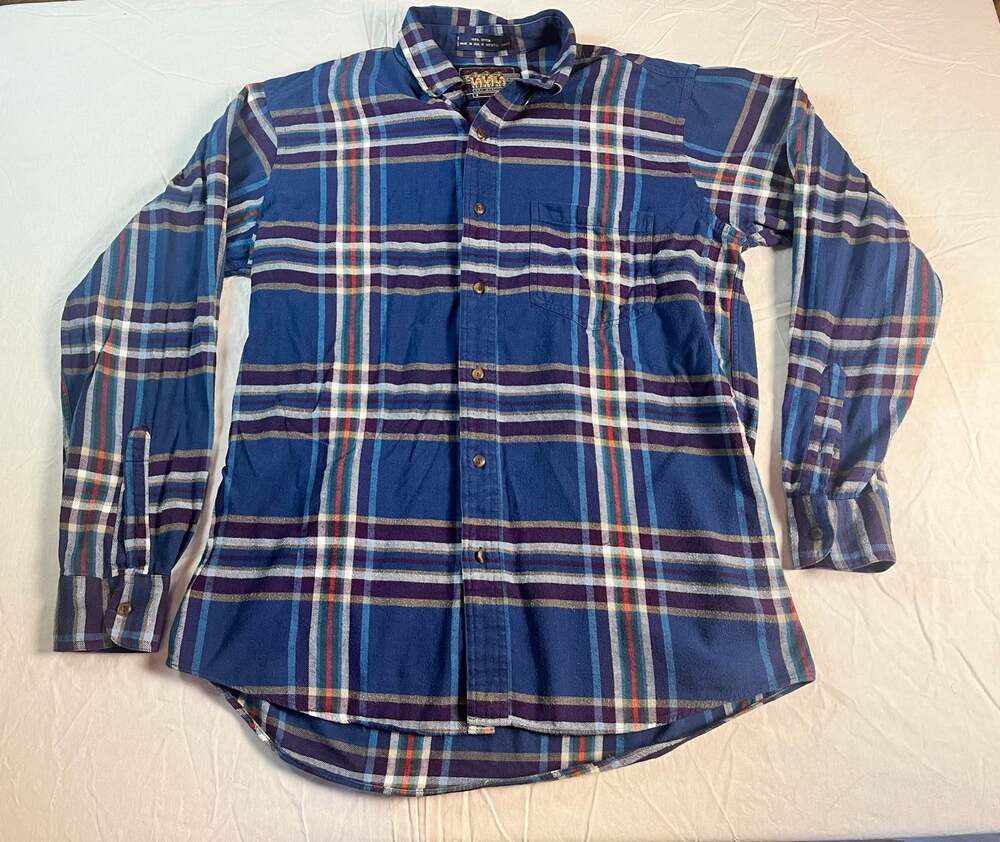 Vintage Ralph Lauren Chaps Blue Plaid Flannel Shirt Made in USA Large